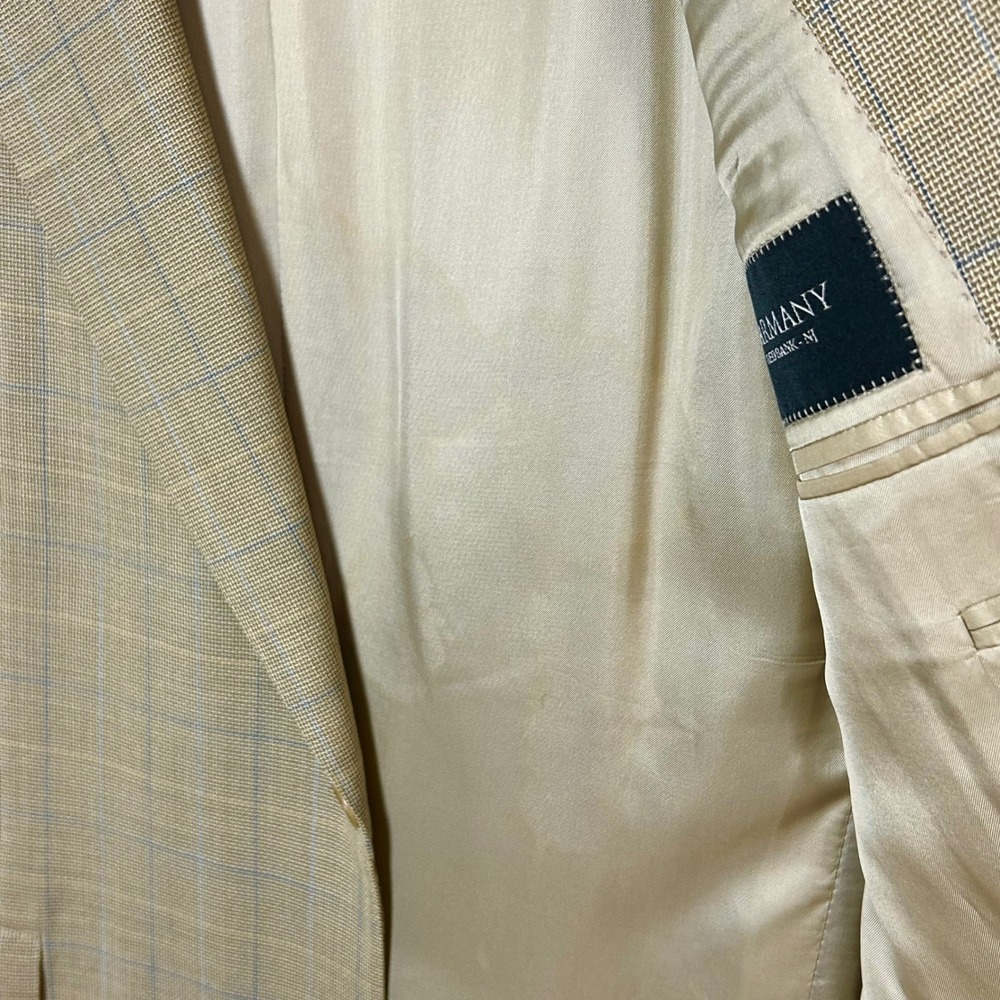 Canali Sport Coat Mens US 48R IT 58R Tan Windowpane Lightweight Wool Italy - Picture 15 of 15